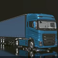 Blue Modern Truck With Curtain Side Trailer And Shiny Front Grille