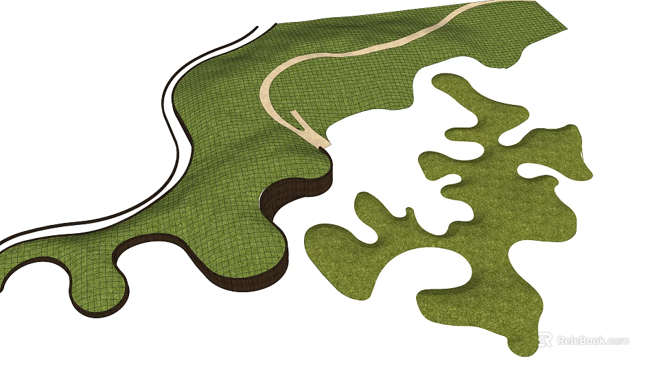 Garden Landscape Design With Winding Path Green Areas And Water Features 3d model 