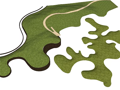Garden Landscape Design With Winding Path Green Areas And Water Features 3d model