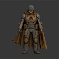 Detailed Fantasy Armored Warrior With Silver Helmet Brown Cape And Metallic Armor