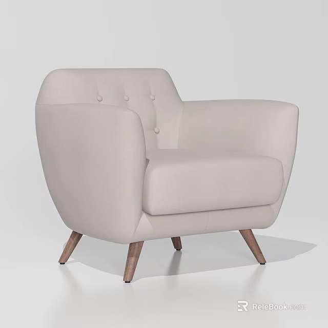 Light Colored Single Sofa With Tufted Backrest Wide Armrests And Wooden Legs 3d model 