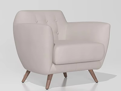 Light Colored Single Sofa With Tufted Backrest Wide Armrests And Wooden Legs 3d model