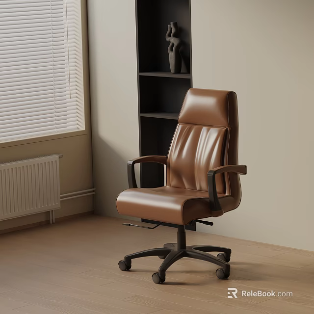 Ergonomic Brown Leather High Back Office Chair with Armrests and Swivel Base 3d model 