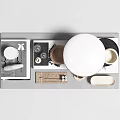 Modern Minimalist Decorative Ornament Set With Stacked Books Ceramic Bowls Wooden Tray And Lamp