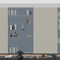 Modern Blue And Beige Bookshelf With Storage Shelves Figurines And Books In Living Room Interior