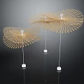 Three Modern Golden Chandelier With Umbrella Shaped Metal Framework And White Base