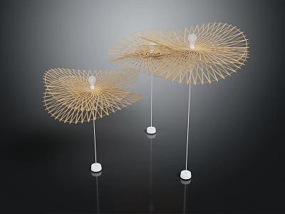 Three Modern Golden Chandelier With Umbrella Shaped Metal Framework And White Base 3d model