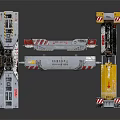Industrial Mechanical Lifting Structure With Yellow Red Components Metal Frame And Warning Stripes