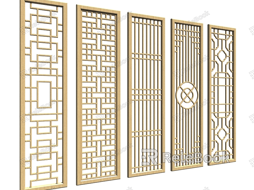 Chinese-style lattice carved screen partition model