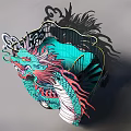 Artistic Vehicle Decorated With Vibrant Green Red Dragon Design On Gray Ground