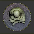 Meditating Man In Traditional Robe Sitting Cross Legged On Circular Mat With Clasped Hands