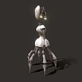White Mechanical Game Character Featuring Round Head Lights Dress Like Body And Spider Legs