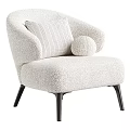 Cozy Fluffy Cream Accent Chair With Striped Cushion Round Pillow And Black Metal Legs