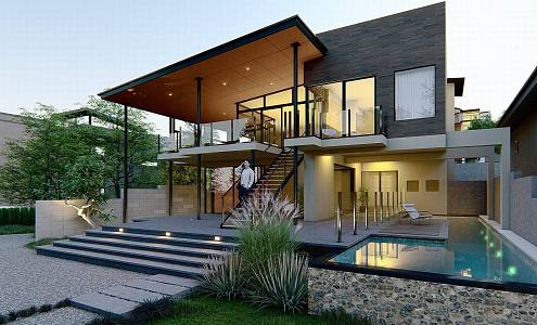 Industrial LOFT single-family villa homestay self-built house 3d model