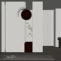Modern Entryway Interior Design With Circular Wall Light And Potted Plant 3d model