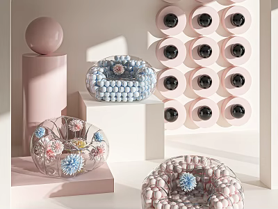 Modern Luxury Transparent Single Sofa With Beaded Decoration And Pink White Sphere Ornaments 3d model