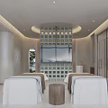 Modern SPA Sauna Interior Design With Massage Beds Bathtub And Lush Green Plants
