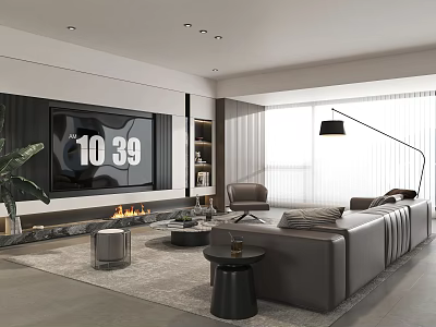 Modern living room sofa coffee table combination TV background wall 3d model