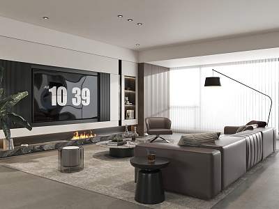 Modern living room sofa coffee table combination TV background wall 3d model