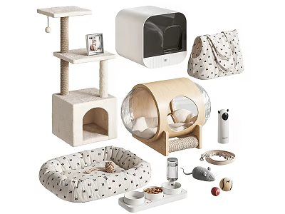 Stylish Pet Carrier With Cat Tree Pet Bed Toys And Feeder For Cats 3d model