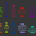 Blue and White Porcelain Ceramic Vessels with Various Shapes and Floral Patterns