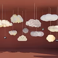 Multiple Cloud Shaped Chandeliers With Various Designs On Red Wall 3d model
