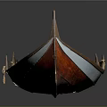 Traditional Wooden Water Transportation Boat With Red Hull Seats And Rowing Structure