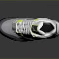 White High Top Athletic Sneakers With Yellow Accents Perforated Details And Gray Sole