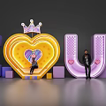 Heart Shaped Neon Sign Photo Spot With Crown Purple Letters CITYWALK And People