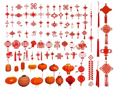 New Chinese Knot Red Lantern Hanging Spike New Year New Year Sick Wall Decorations Pendant 3d model