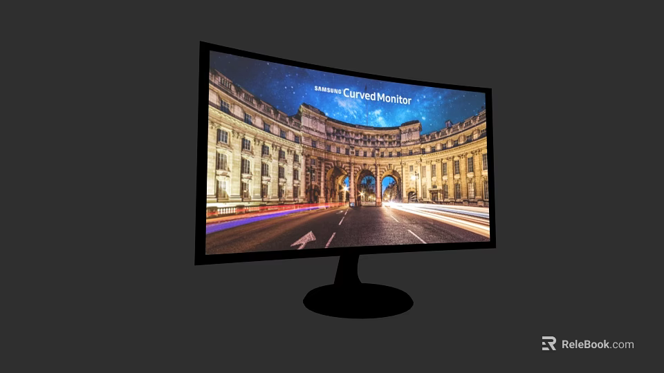 Curved Computer Monitor With UltraWide High Resolution Display Showing City Night Scene 3d model 