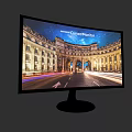Curved Computer Monitor With UltraWide High Resolution Display Showing City Night Scene