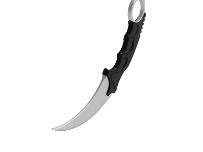Curved Silver Blade Knife With Black Decorative Handle And Top Ring 3d model