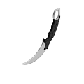 Curved Silver Blade Knife With Black Decorative Handle And Top Ring