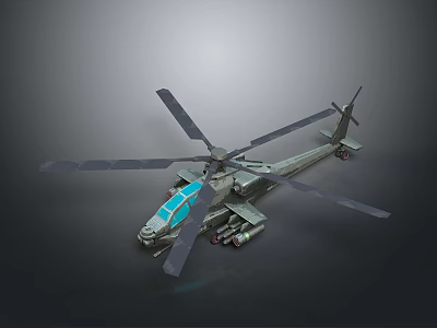 Military Helicopter With Rotor Blades Blue Cockpit And Weapon Systems 3d model