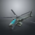 Military Helicopter With Rotor Blades Blue Cockpit And Weapon Systems