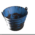 Rusted Blue Industrial Bucket Equipment With Vintage Metal Handles And Weathered Design