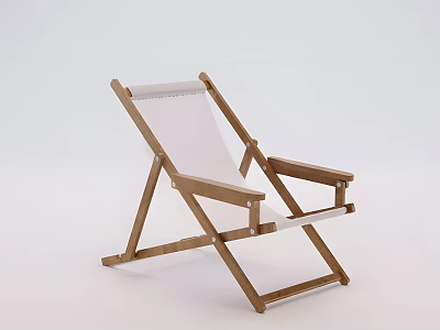 Simple Modern Foldable Leisure Chair With Wooden Frame And White Fabric Seat 3d model
