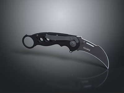 Tactical Folding Knife With Black Ring Handle And Sharp Curved Blade Design 3d model