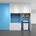 Modern Kitchen Interior With White Cabinets Blue Wall Refrigerator And Appliances