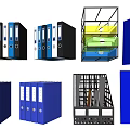 Blue And Black Office Folders With File Racks For Document Organization 3d model