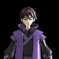 Anime Game Character In Purple Robe With Black Inner Clothing And Long Sword