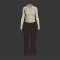 White Collared Long Sleeve Top With Dark Brown Flared Pants Outfit