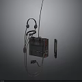 Vintage Electronic Radio Device With Antenna Headphones Cables And Retro Design