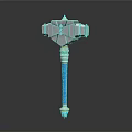 Futuristic Sci Fi Weapon Blue Silver Hammer With Geometric Head And Long Handle 3d model