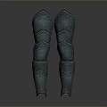 Ancient Bronze Leg Armor With Intricate Carved Patterns And Symmetrical Design