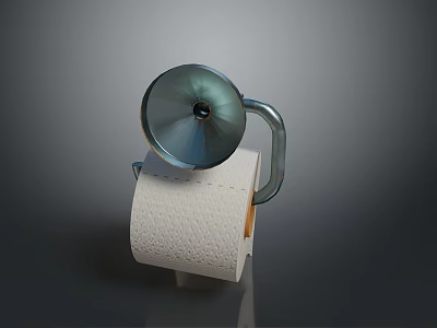 Toilet Paper Roll With Metallic Horn Funnel Placed On Gray Background Surface 3d model