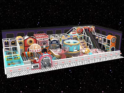 Colorful Indoor Playground Equipment With Carousel Slide Play Area And Decorations 3d model