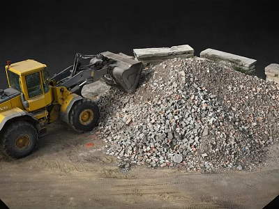 Yellow Loader At Construction Site With Rubble Pile And Large Stones 3d model