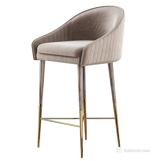 Elegant Modern Bar Stool With Curved Velvet Upholstery And Gold Metal Legs 3d model 
